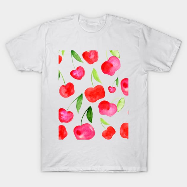 Watercolor cherries - red and green T-Shirt by wackapacka